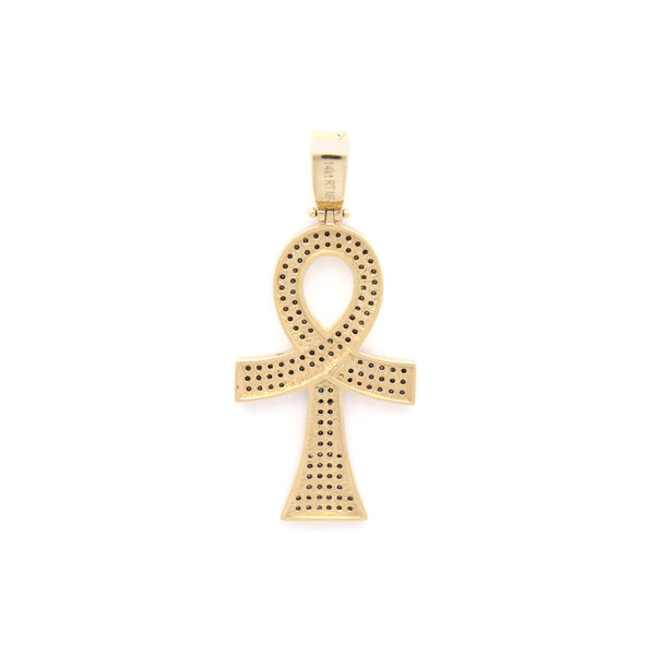 Cruz egipcia diseño especial con sintéticos en oro amarillo 14 kilates