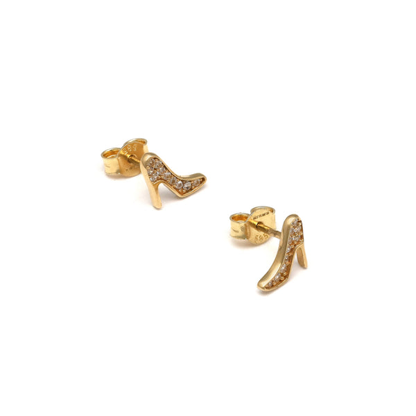 Aretes diseño especial motivo zapatilla con circonias en oro amarillo 14 kilates.