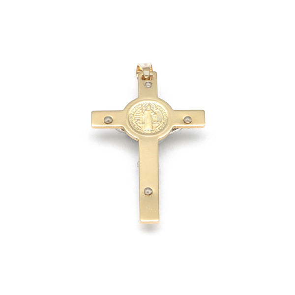Crucifijo diseño especial en oro dos tonos 14 kilates.
