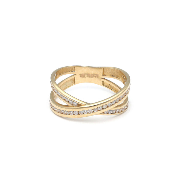 Anillo diseño especial con circonias en oro amarillo 14 kilates.