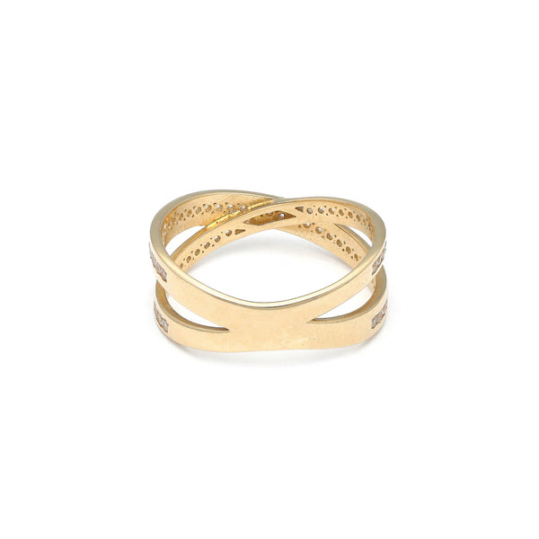 Anillo diseño especial con circonias en oro amarillo 14 kilates.
