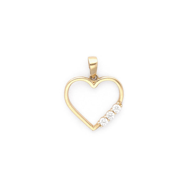 Dije calado motivo corazón con circonias en oro amarillo 14 kilates.