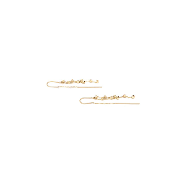 Aretes diseño especial con colgantes en oro amarillo 14 kilates.