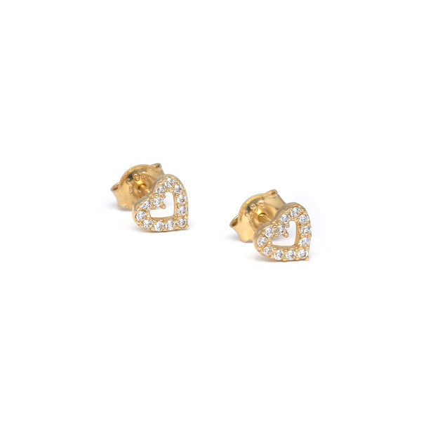 Aretes diseño especial motivo corazón con circonias en oro amarillo 14 kilates.