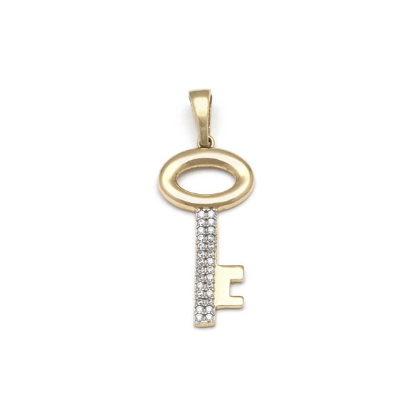 Dije diseño especial motivo llave con circonias en oro amarillo 14 kilates.