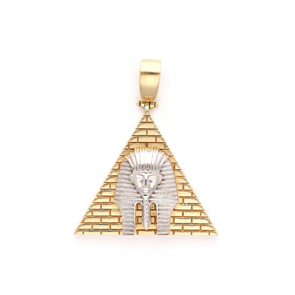 Dije diseño especial motivo pirámide y faraón en oro amarillo 14 kilates