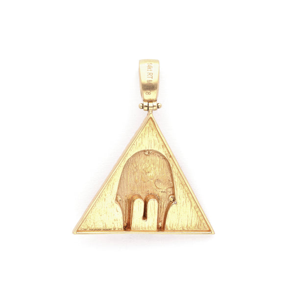 Dije diseño especial motivo pirámide y faraón en oro amarillo 14 kilates