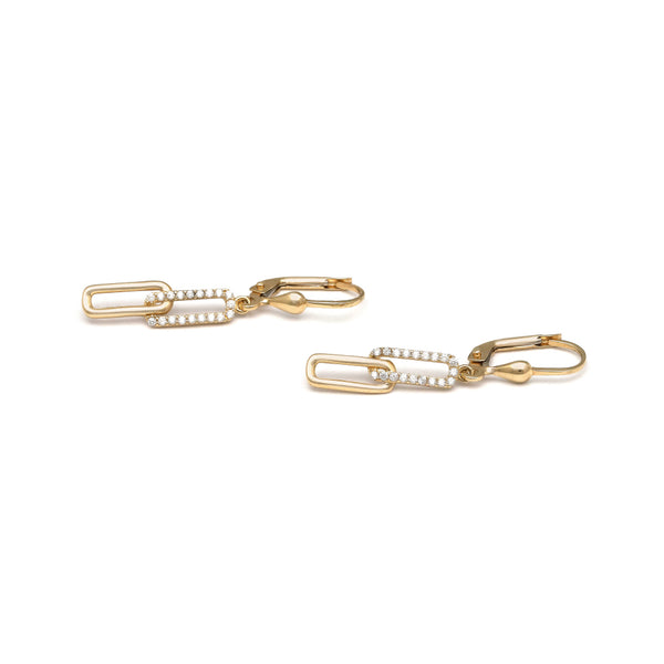 Aretes calados con colgantes y circonias en oro amarillo 14 kilates.