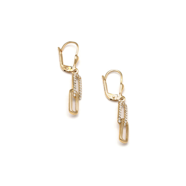 Aretes calados con colgantes y circonias en oro amarillo 14 kilates.
