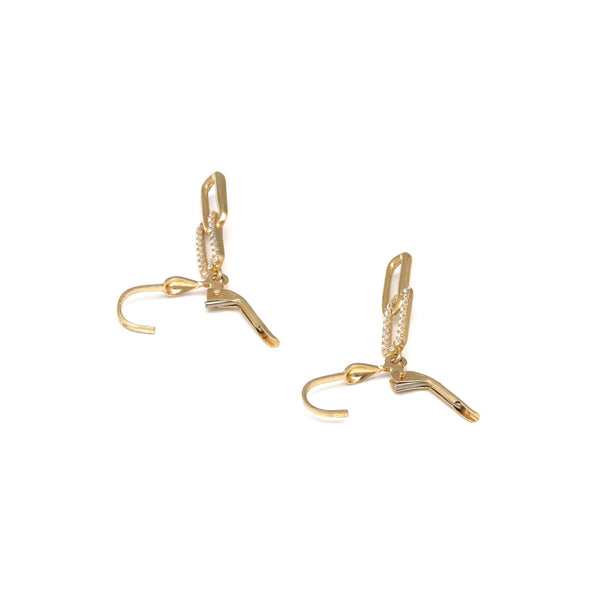 Aretes calados con colgantes y circonias en oro amarillo 14 kilates.