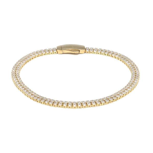 Pulsera eslabón articulado con circonias en oro amarillo 14 kilates.