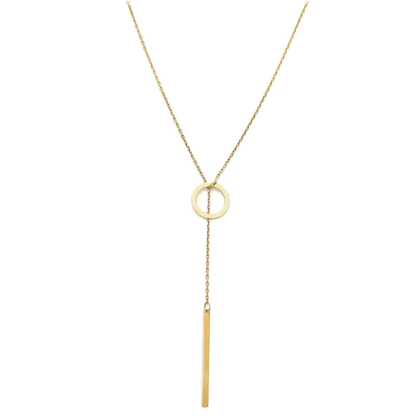 Collar eslabón Cruzado con aplicación y colgante en oro amarillo 14 kilates.