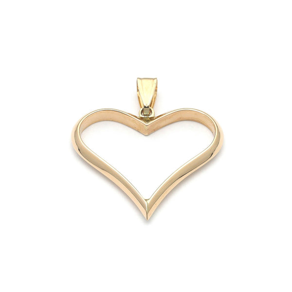 Dije hueco motivo corazón en oro amarillo 14 kilates.