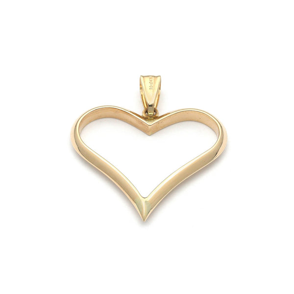 Dije hueco motivo corazón en oro amarillo 14 kilates.