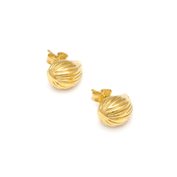 Aretes acanalados motivo gota en oro amarillo 14 kilates.