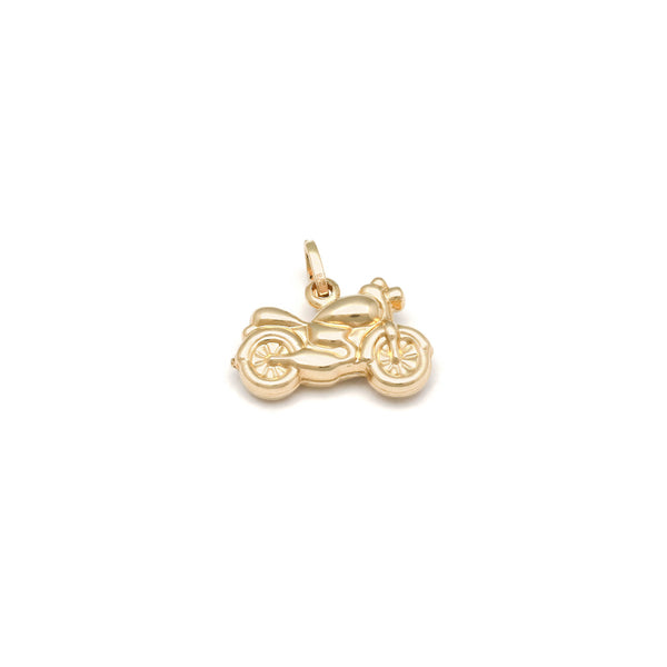 Dije hueco motivo motocicleta en oro amarillo 14 kilates.