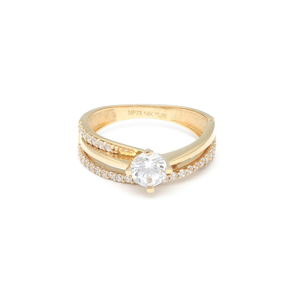 Anillo de compromiso con circonias en oro amarillo 14 kilates.