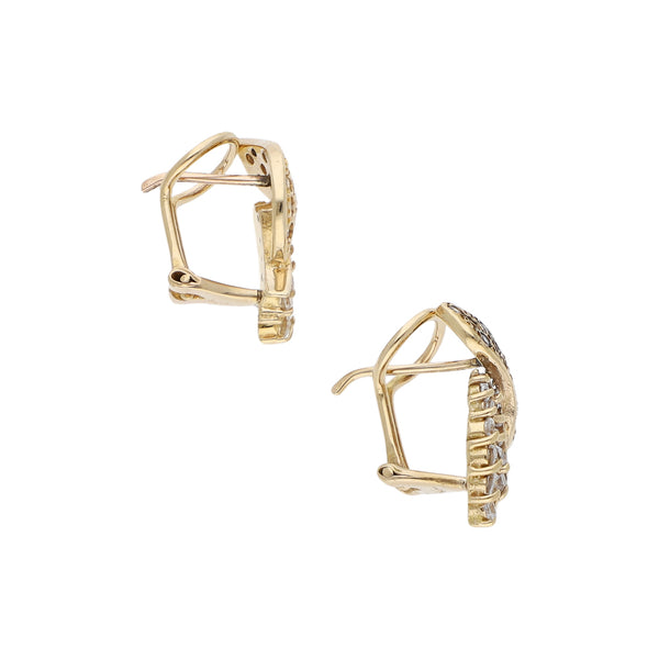 Aretes diseño especial con circonias en oro amarillo 14 kilates.