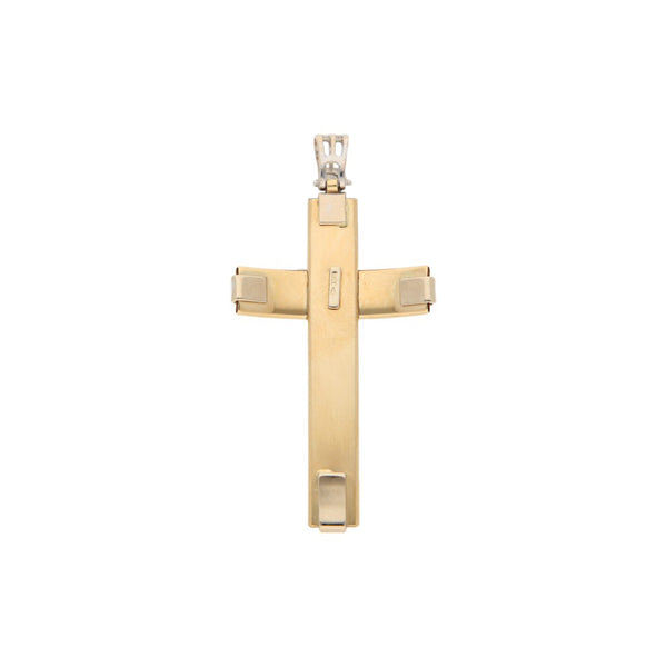 Crucifijo diseño especial en oro dos tonos 14 kilates.