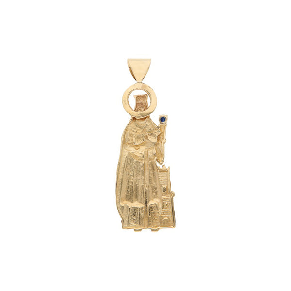 Medalla labrada motivo Virgen con sintético en oro amarillo 14 kilates.