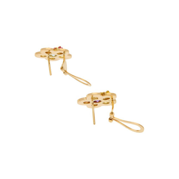 Juego de anillo y aretes diseño especial con aguamarinas y esmalte motivo flor firma Tous en oro amarillo 18 kilates.
