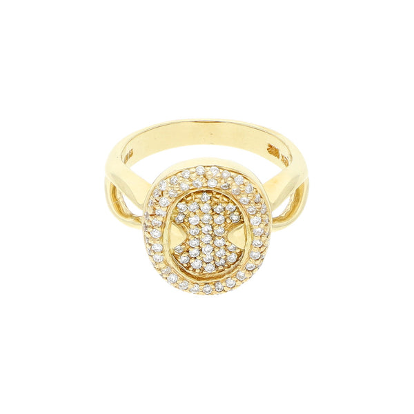 Anillo diseño especial con diamantes en oro amarillo 14 kilates.