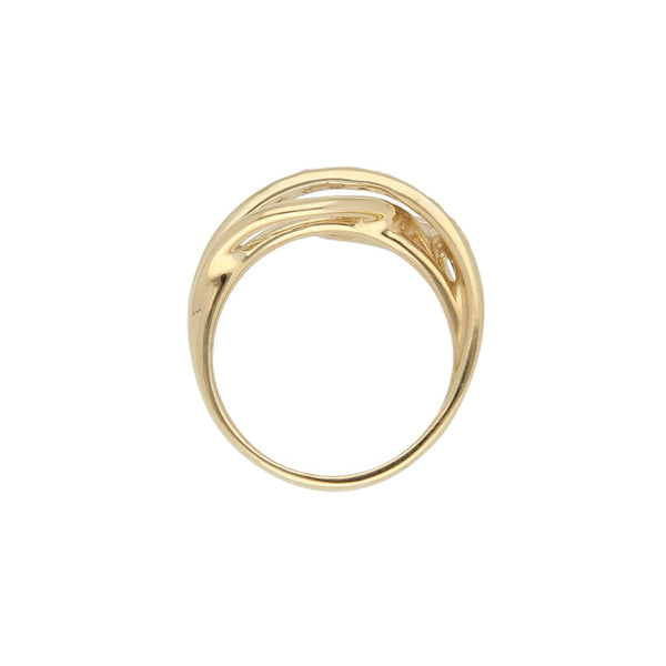Anillo ondulado con circonias en oro amarillo 14 kilates.