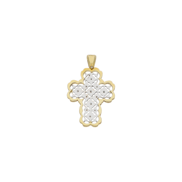 Cruz calada con diamantes en oro dos tonos 18 kilates.