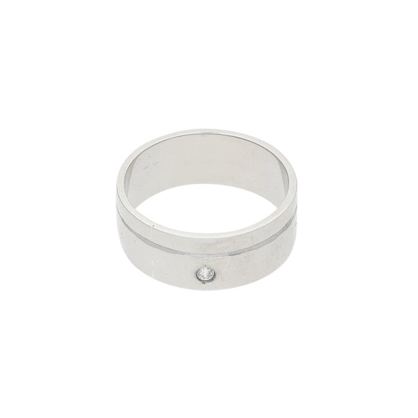 Argolla lisa con circonia en oro blanco 14 kilates.