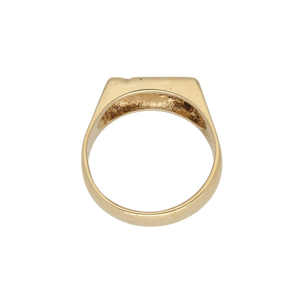 Anillo tipo sello con diamantes en oro amarillo 14 kilates.