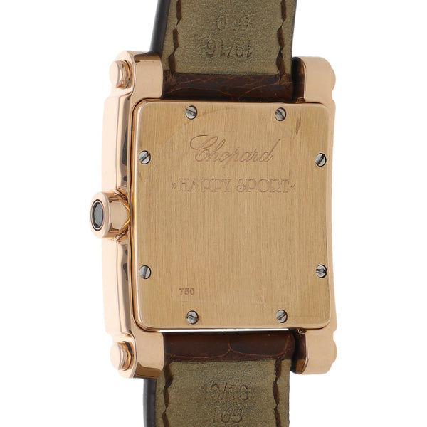 Reloj Chopard para dama modelo Happy Sport caja y broche en oro rosa 18 kilates.