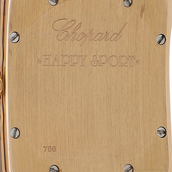 Reloj Chopard para dama modelo Happy Sport caja y broche en oro rosa 18 kilates.