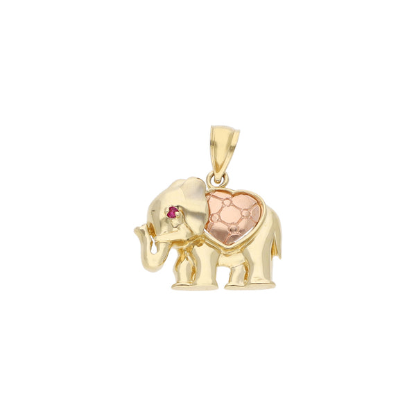 Dije diseño especial motivo elefante con sintético en oro dos tonos 14 kilates.