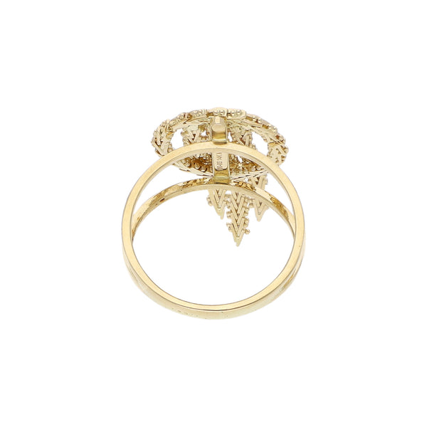 Anillo diseño especial con colgante en oro amarillo 14 kilates.