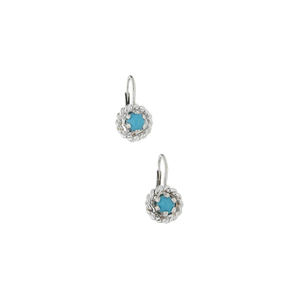 Aretes diseño especial con turquesas en oro blanco 18 kilates