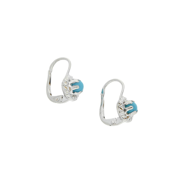 Aretes diseño especial con turquesas en oro blanco 18 kilates