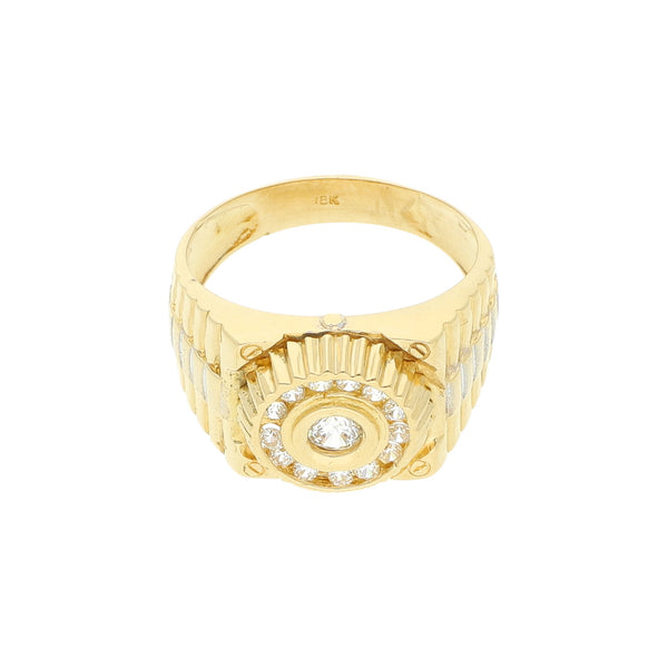 Anillo estriado con circonias en oro amarillo 18 kilates.