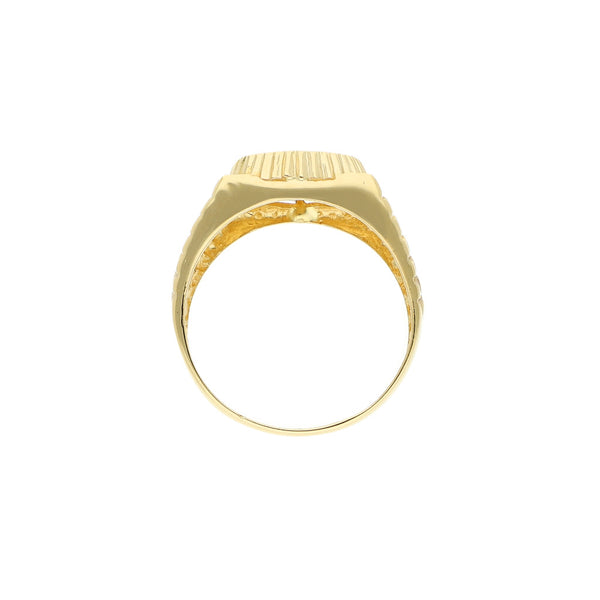 Anillo estriado con circonias en oro amarillo 18 kilates.