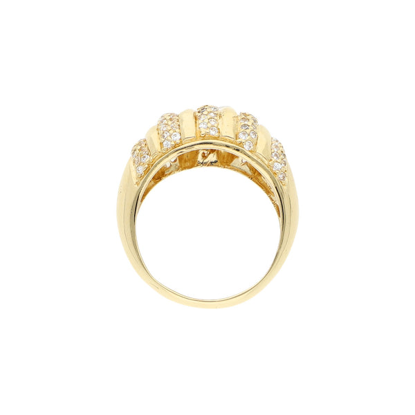 Anillo diseño especial con circonias en oro amarillo 14 kilates.