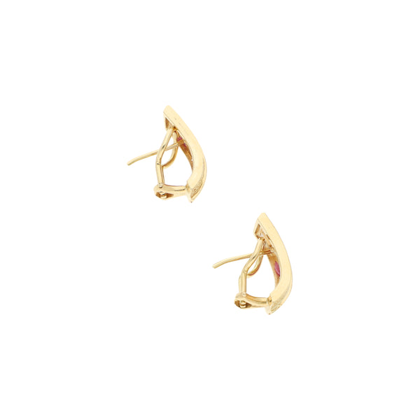 Aretes diseño especial con rubies y sintéticos en oro amarillo 12 kilates.