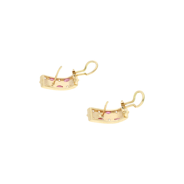 Aretes diseño especial con rubies y sintéticos en oro amarillo 12 kilates.