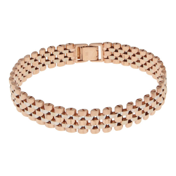 Pulsera eslabón articulado en oro dos tonos 14 kilates.