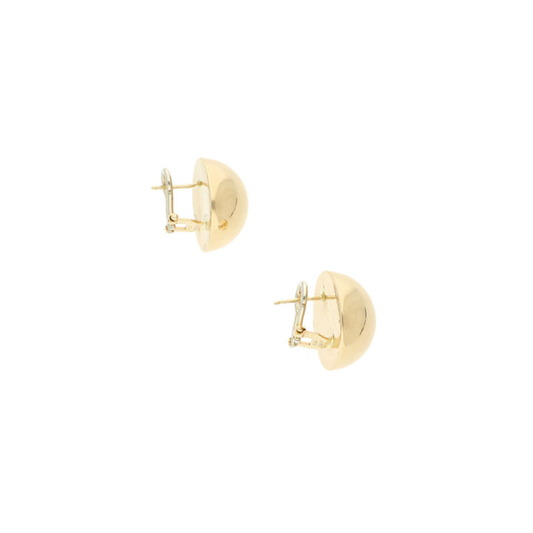 Aretes lisos motivo media esfera en oro amarillo 14 kilates.