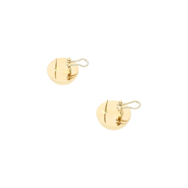 Aretes lisos motivo media esfera en oro amarillo 14 kilates.