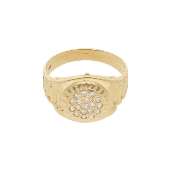 Anillo diseño especial con sintéticos en oro amarillo 14 kilates.