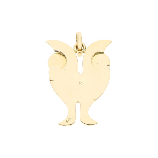 Dije liso motivo búho en oro amarillo 14 kilates.