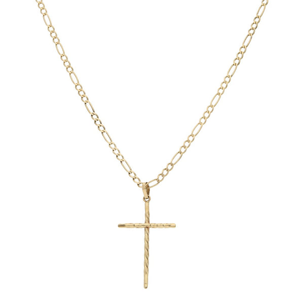 Collar de tres eslabones por uno y cruz diseño especial en oro amarillo 14 kilates.