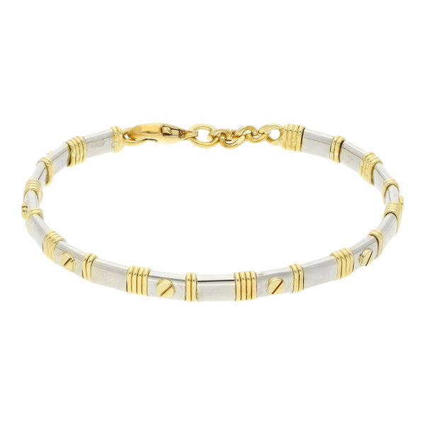 Pulsera de arillo diseño especial en oro dos tonos 18 kilates.
