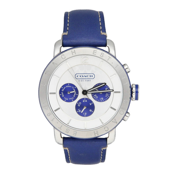 Reloj Coach para caballero en acero inoxidable correa piel.