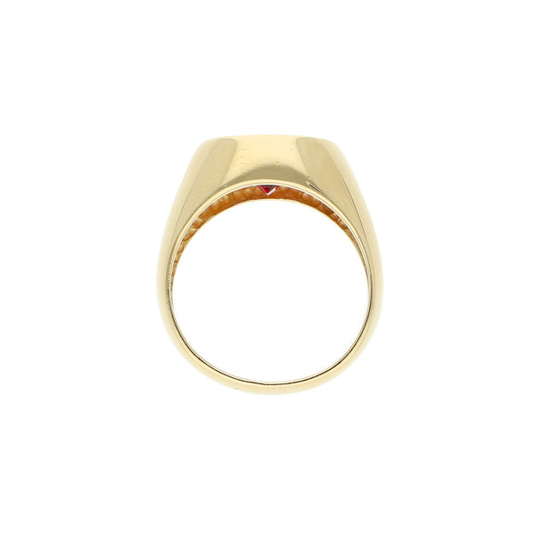 Anillo diseño especial con sintético en oro amarillo 14 kilates.